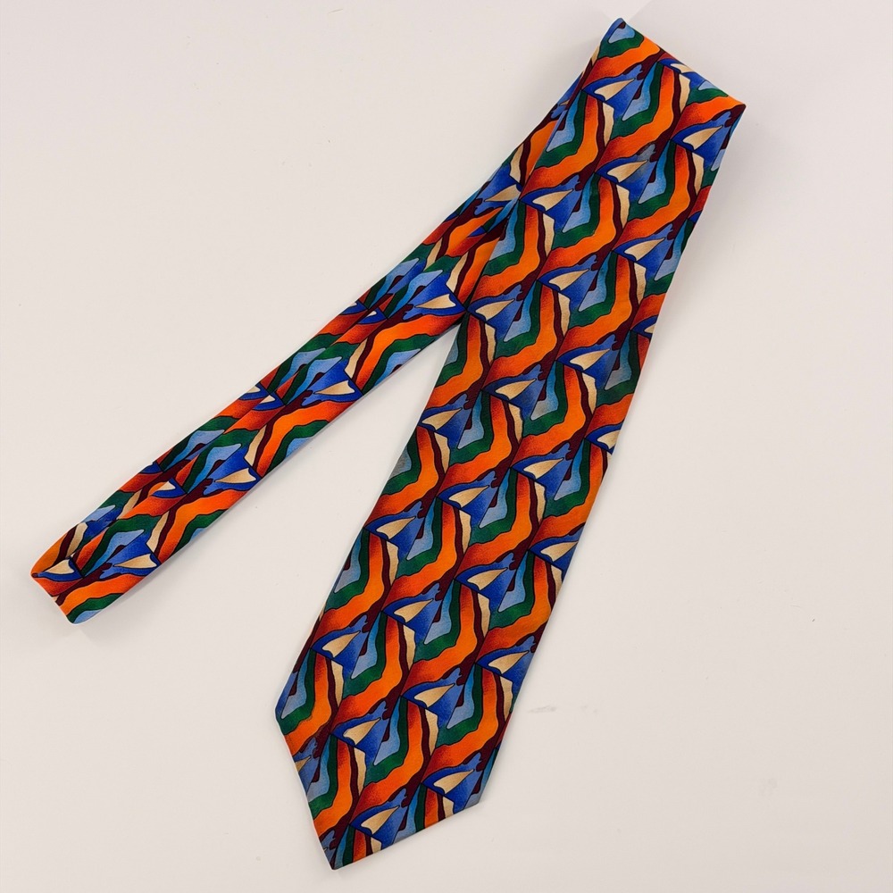 J Garcia Necktie Mens OS Multicolor Butterfly Study Abstract Silk Vintage Tie
